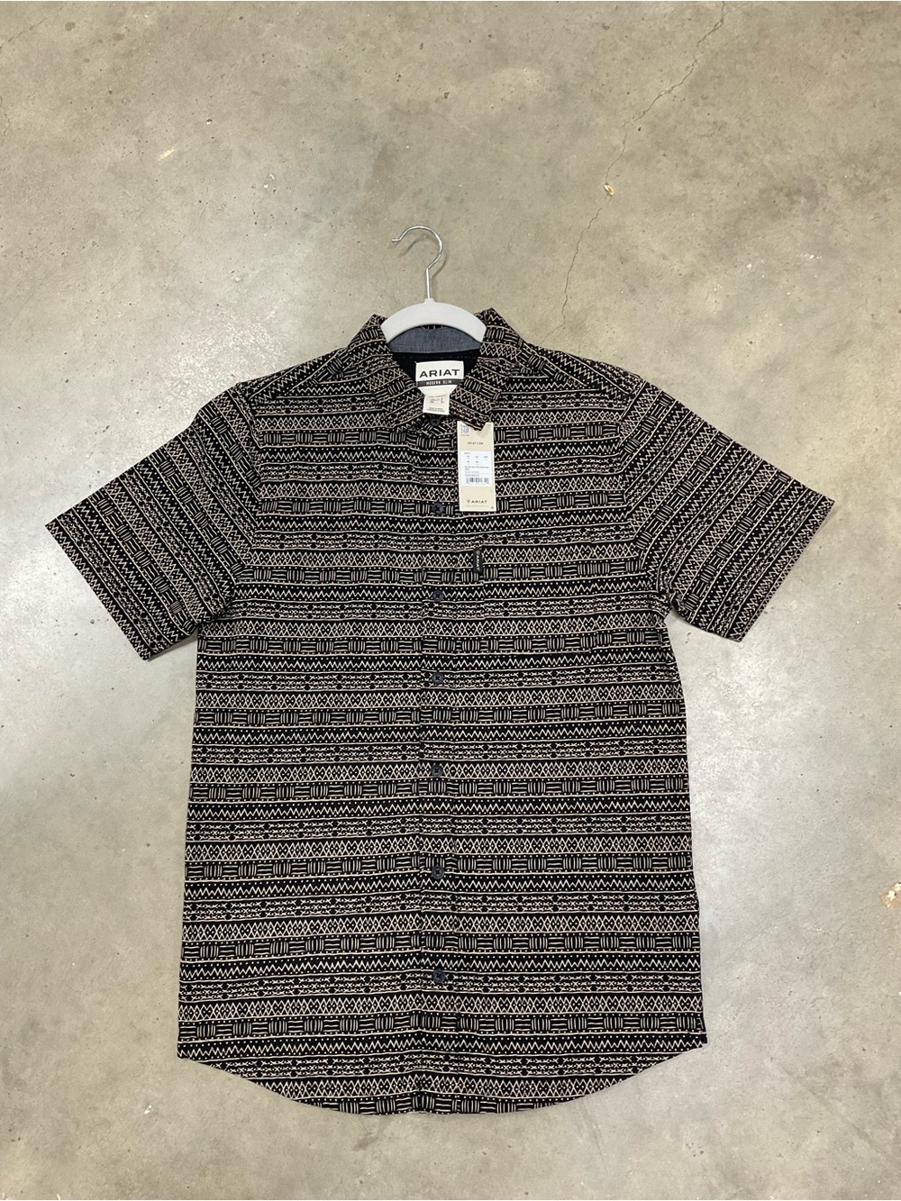 Ariat Black and White Patterned Short-Sleeve Button-Down Shirt